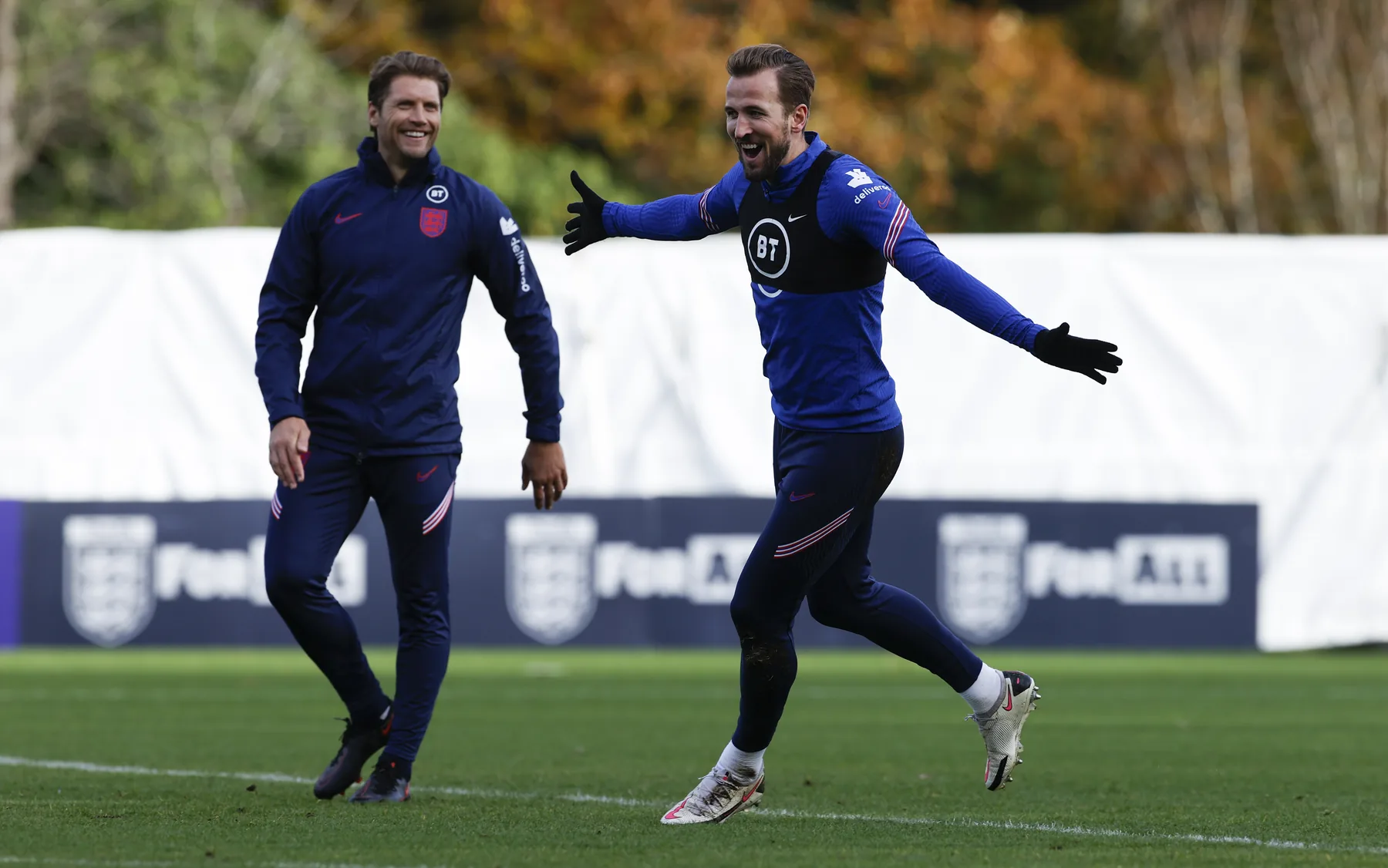 Allan Russell with Harry Kane at England training